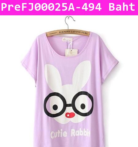[Pre] เสื้อยืดกระต่ายใส่แว่นน่ารัก สีม่วง