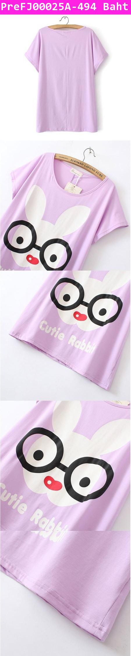 [Pre] เสื้อยืดกระต่ายใส่แว่นน่ารัก สีม่วง