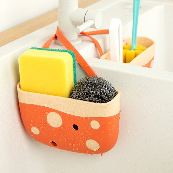 ที่ใส่ฟองน้ำ ของใช้ Drain Basket(2 ตัว) แขวนที่ซิงค์ล้างจาน ในห้องน้ำ สีส้ม