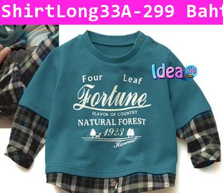 เสื้อยืดแขนยาว Four Leaf คอกลมสีฟ้า