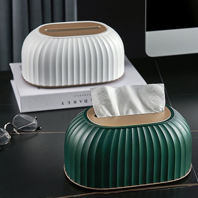 กล่องทิชชู่ติดสปริง Tissue box draw paper box สไตล์ luxury ป้องกันฝุ่นและความชื้น สีขาว