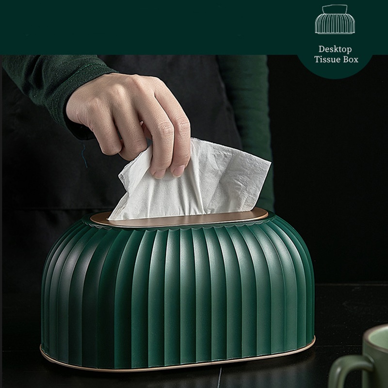 กล่องทิชชู่ติดสปริง Tissue box draw paper box สไตล์ luxury ป้องกันฝุ่นและความชื้น สีเขียว
