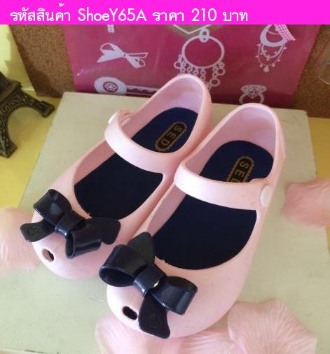 รองเท้าเด็ก ติดโบว์ สไตล์ Mini Melissa สีชมพูอ่อน