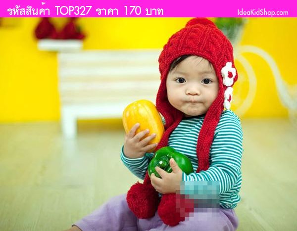 หมวกไหมพรม มองโกเลีย สีแดง