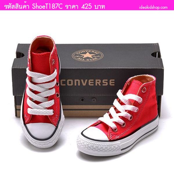 รองเท้าผ้าใบหุ้มข้อ สไตล์ Converse สีแดงขาว