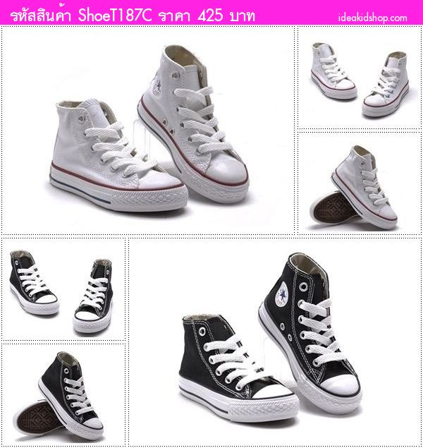 รองเท้าผ้าใบหุ้มข้อ สไตล์ Converse สีแดงขาว