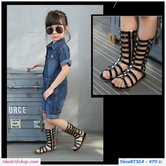 รองเท้า Gladiator High Boots ติดลายดาว สีดำ