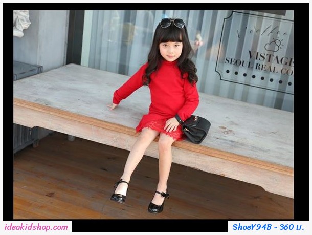 รองเท้าส้นสูง RETRO ติดโบว์ สีดำ