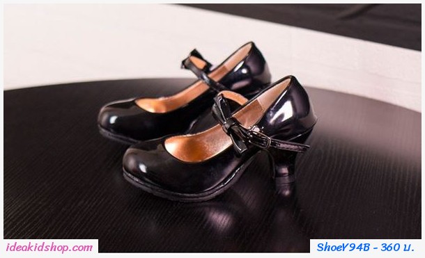 รองเท้าส้นสูง RETRO ติดโบว์ สีดำ