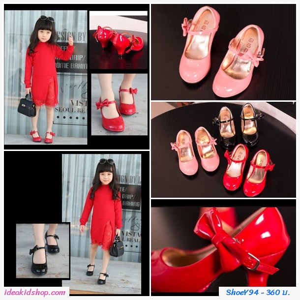 รองเท้าส้นสูง RETRO ติดโบว์ สีดำ