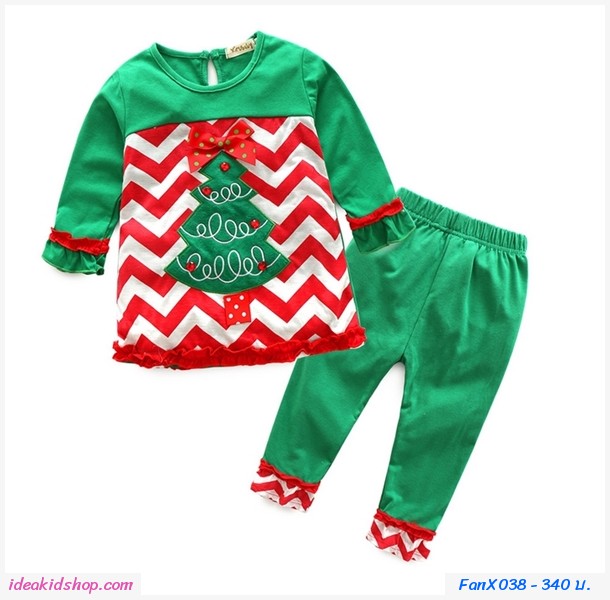 ชุดเสื้อกางเกง Xmas Poinsettia สีเขียว