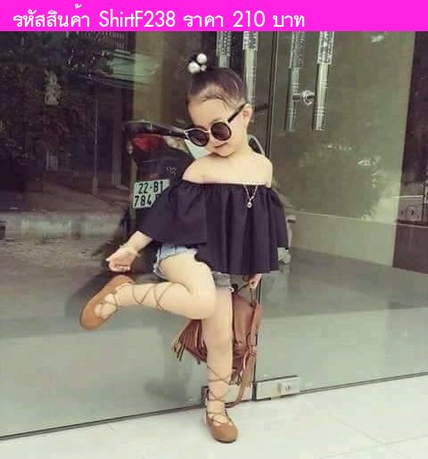 เสื้อเด็กปาดไหล่ สีดำ