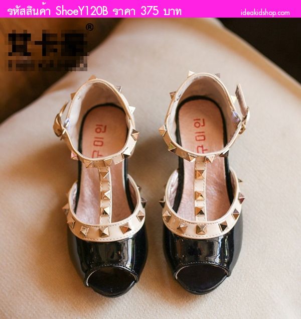 รองเท้าหนังแก้ว มีส้น Valentino สีดำ