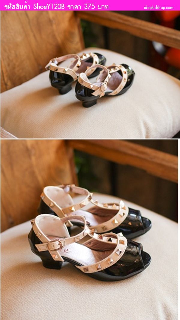 รองเท้าหนังแก้ว มีส้น Valentino สีดำ