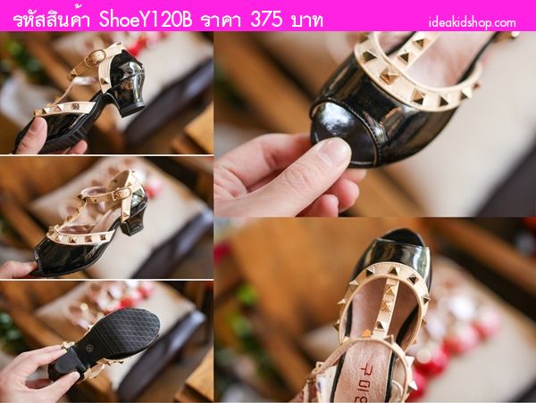 รองเท้าหนังแก้ว มีส้น Valentino สีดำ