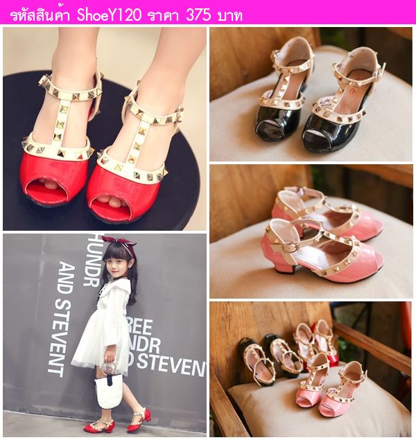 รองเท้าหนังแก้ว มีส้น Valentino สีดำ