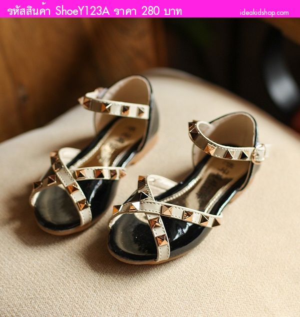 รองเท้ารัดส้นหนังแก้ว วาเลนเชีย Valentino สีดำ