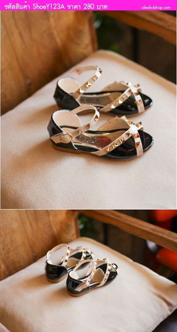 รองเท้ารัดส้นหนังแก้ว วาเลนเชีย Valentino สีดำ