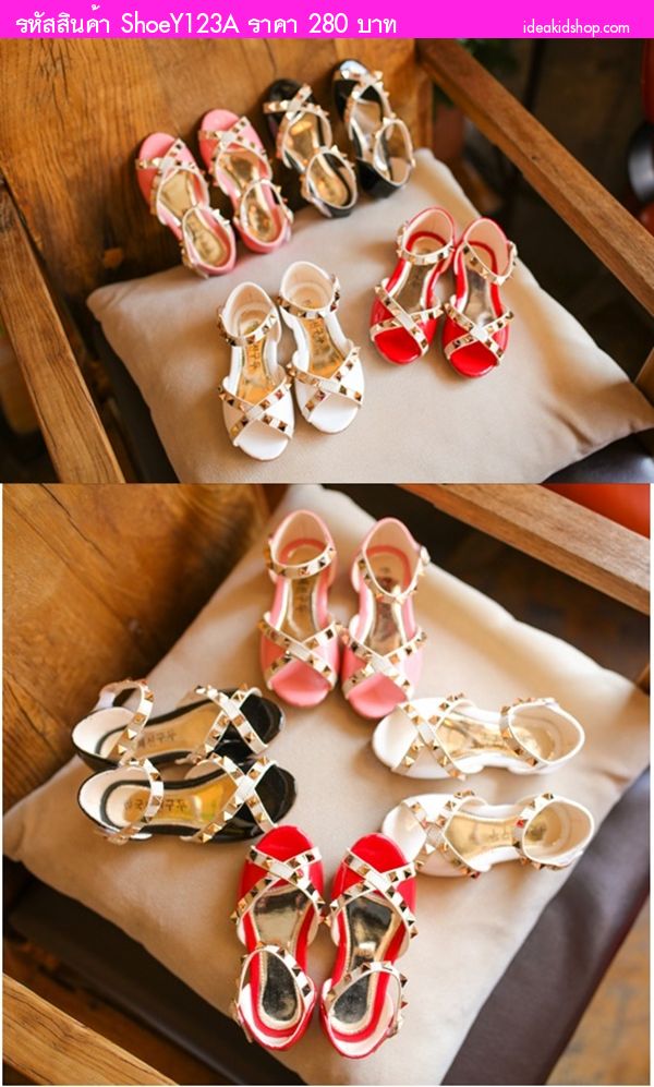 รองเท้ารัดส้นหนังแก้ว วาเลนเชีย Valentino สีดำ