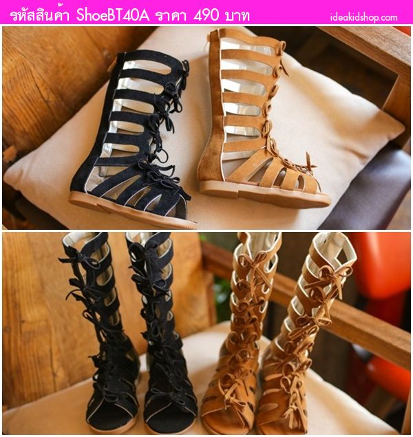 รองเท้า Gladiator High Boots ผูกโบว์ สีดำ