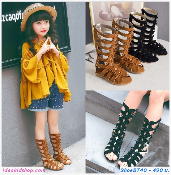 รองเท้า Gladiator High Boots ผูกโบว์ สีดำ
