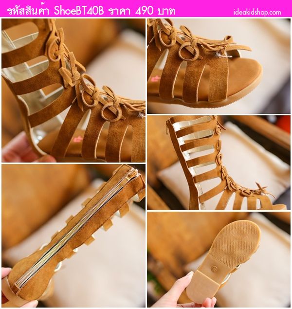 รองเท้า Gladiator High Boots ผูกโบว์ สีน้ำตาล