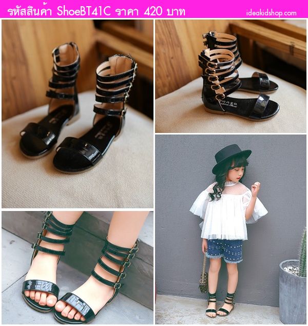 รองเท้าแฟชั่นสไตล์โบฮีเมียน หนูน้อยเรย่า สีดำ