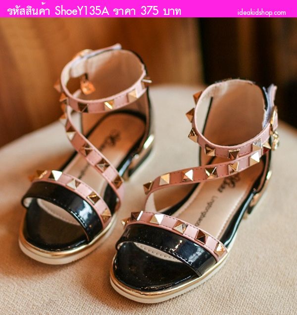 รองเท้ารัดส้นหนังแก้ว มีข้อ Valentino สีดำ