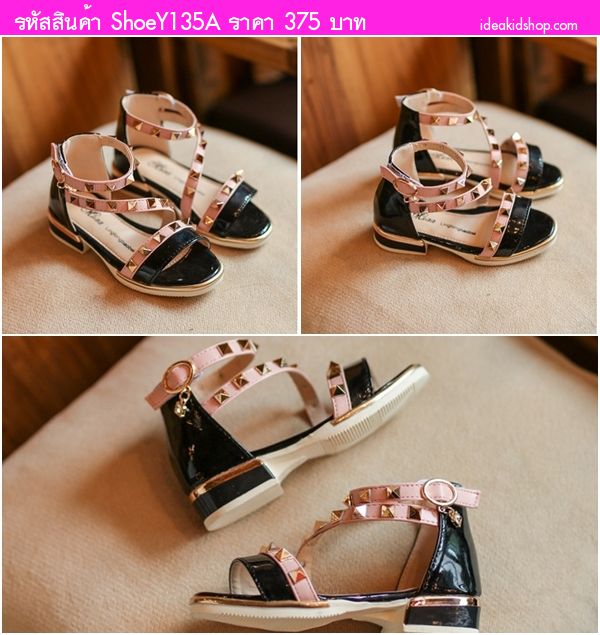 รองเท้ารัดส้นหนังแก้ว มีข้อ Valentino สีดำ