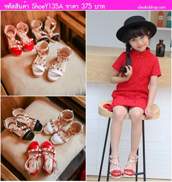 รองเท้ารัดส้นหนังแก้ว มีข้อ Valentino สีดำ