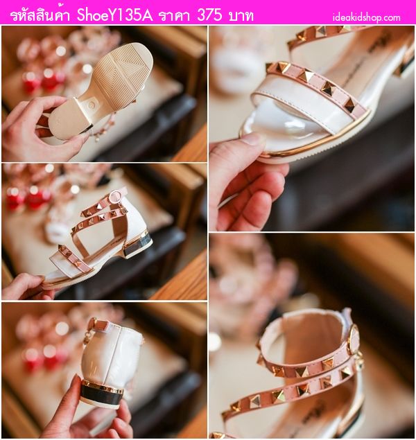 รองเท้ารัดส้นหนังแก้ว มีข้อ Valentino สีดำ
