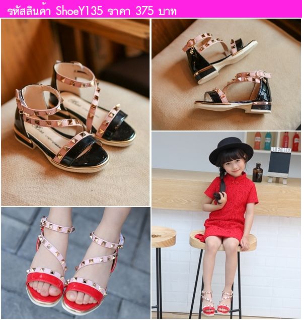 รองเท้ารัดส้นหนังแก้ว มีข้อ Valentino สีดำ