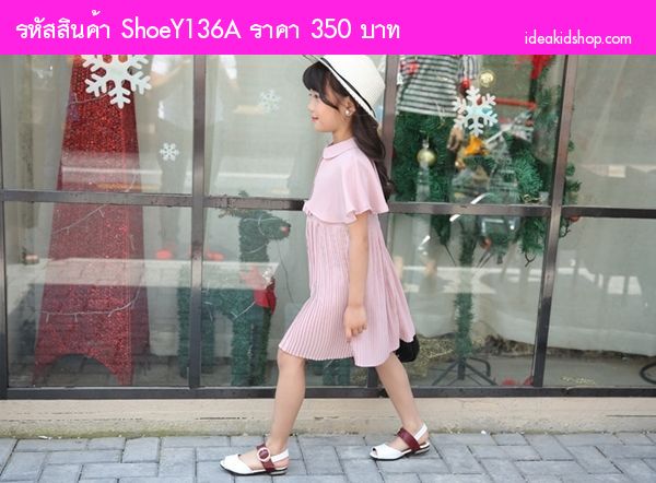 รองเท้าหนังรัดส้นคุณหนูจินจิน สีขาว