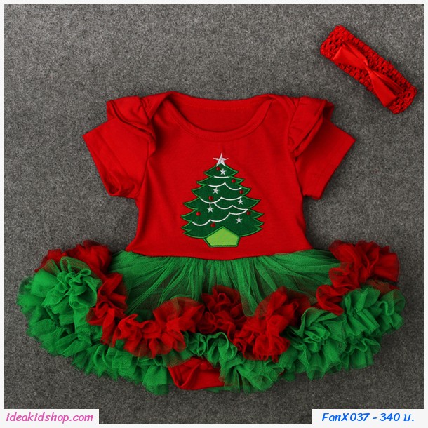บอดี้เดรส Xmas tutu+ที่คาดผม สีแดงเขียว