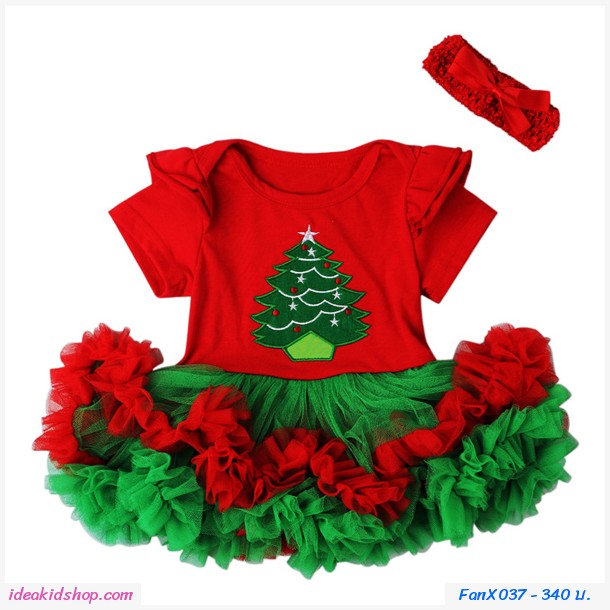 บอดี้เดรส Xmas tutu+ที่คาดผม สีแดงเขียว