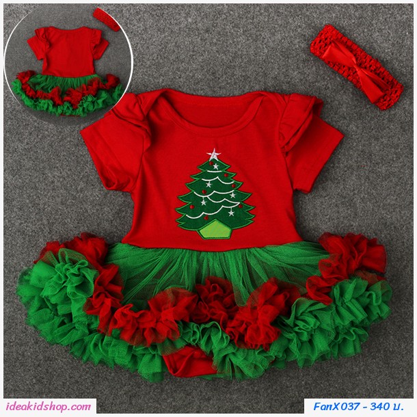 บอดี้เดรส Xmas tutu+ที่คาดผม สีแดงเขียว