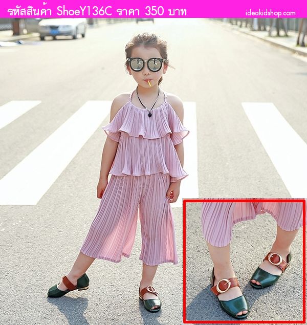 รองเท้าหนังรัดส้นคุณหนูจินจิน สีเขียว