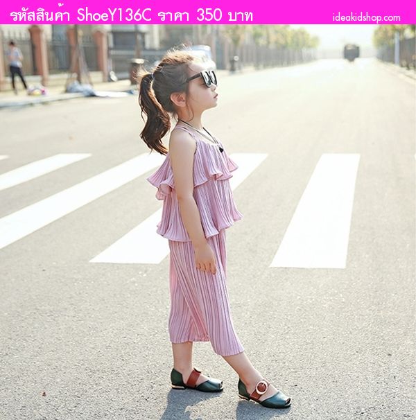 รองเท้าหนังรัดส้นคุณหนูจินจิน สีเขียว