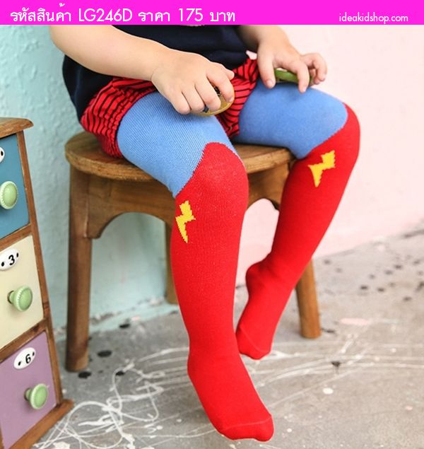 กางเกงเลกกิ้งลองจอน ลายสายฟ้า สีแดงฟ้า