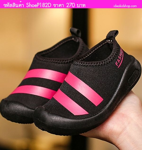 รองเท้าผ้าใบแต่งแถบคาด Fashion Sport สีดำ