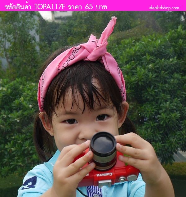 ผ้าโพกหัว ผ้าผูกผม ผ้าเช็ดหน้าวินเทจ สีชมพู