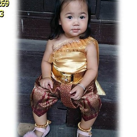 เข็มขัดเกล็ดปลา ชุดไทยยางยืดแต่งคริสตัล สีทอง