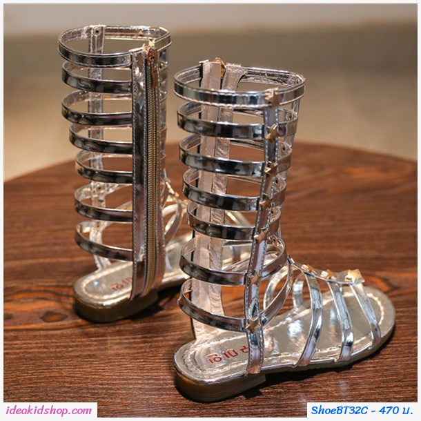 รองเท้า Gladiator High Boots ติดลายดาว สีเงิน
