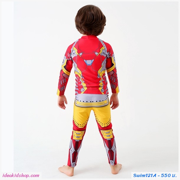 ชุดเสื้อกางเกงว่ายน้ำแขนยาว ลายไอรอนแมน สีแดง