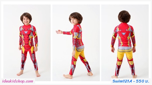 ชุดเสื้อกางเกงว่ายน้ำแขนยาว ลายไอรอนแมน สีแดง