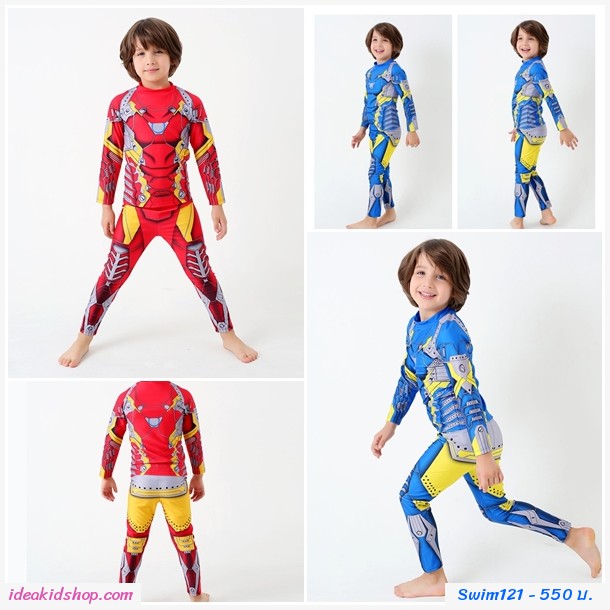 ชุดเสื้อกางเกงว่ายน้ำแขนยาว ลายไอรอนแมน สีแดง