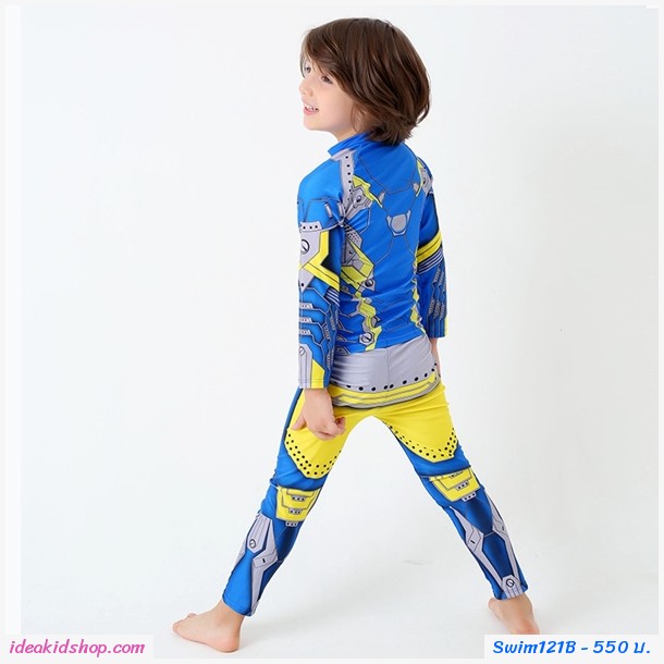 ชุดเสื้อกางเกงว่ายน้ำแขนยาว ลายไอรอนแมน สีน้ำเงิน