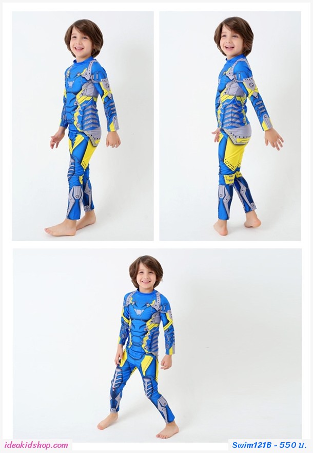 ชุดเสื้อกางเกงว่ายน้ำแขนยาว ลายไอรอนแมน สีน้ำเงิน