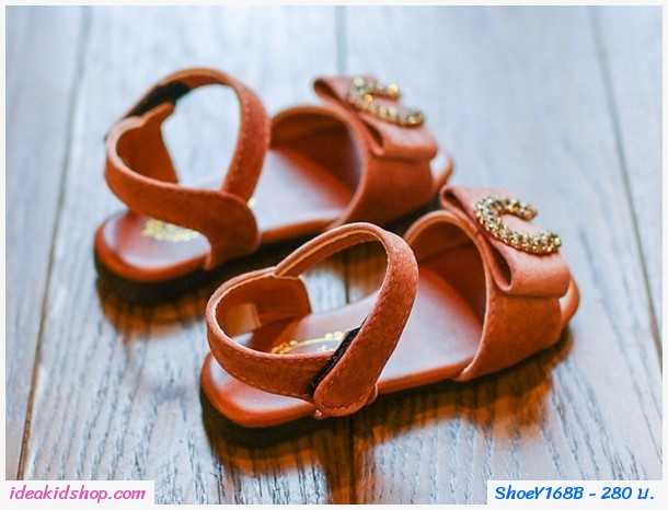 รองเท้ารัดส้นติดโบว์ตัว C สีน้ำตาล