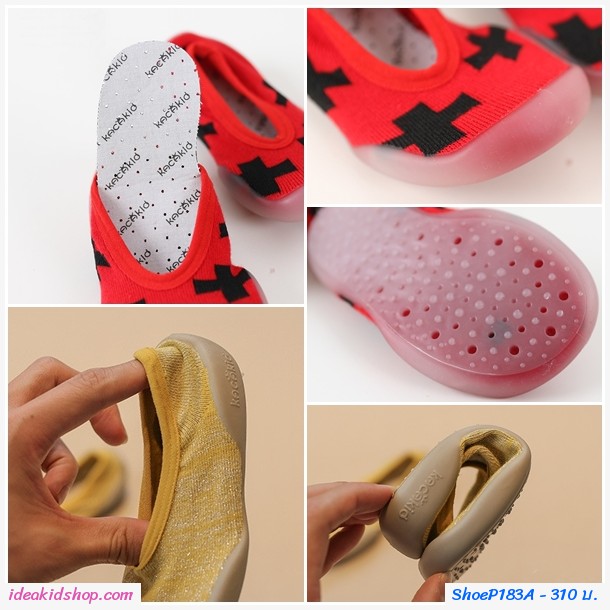 รองเท้าถุงเท้าแบบสั้นลายตัว X สีดำขาว